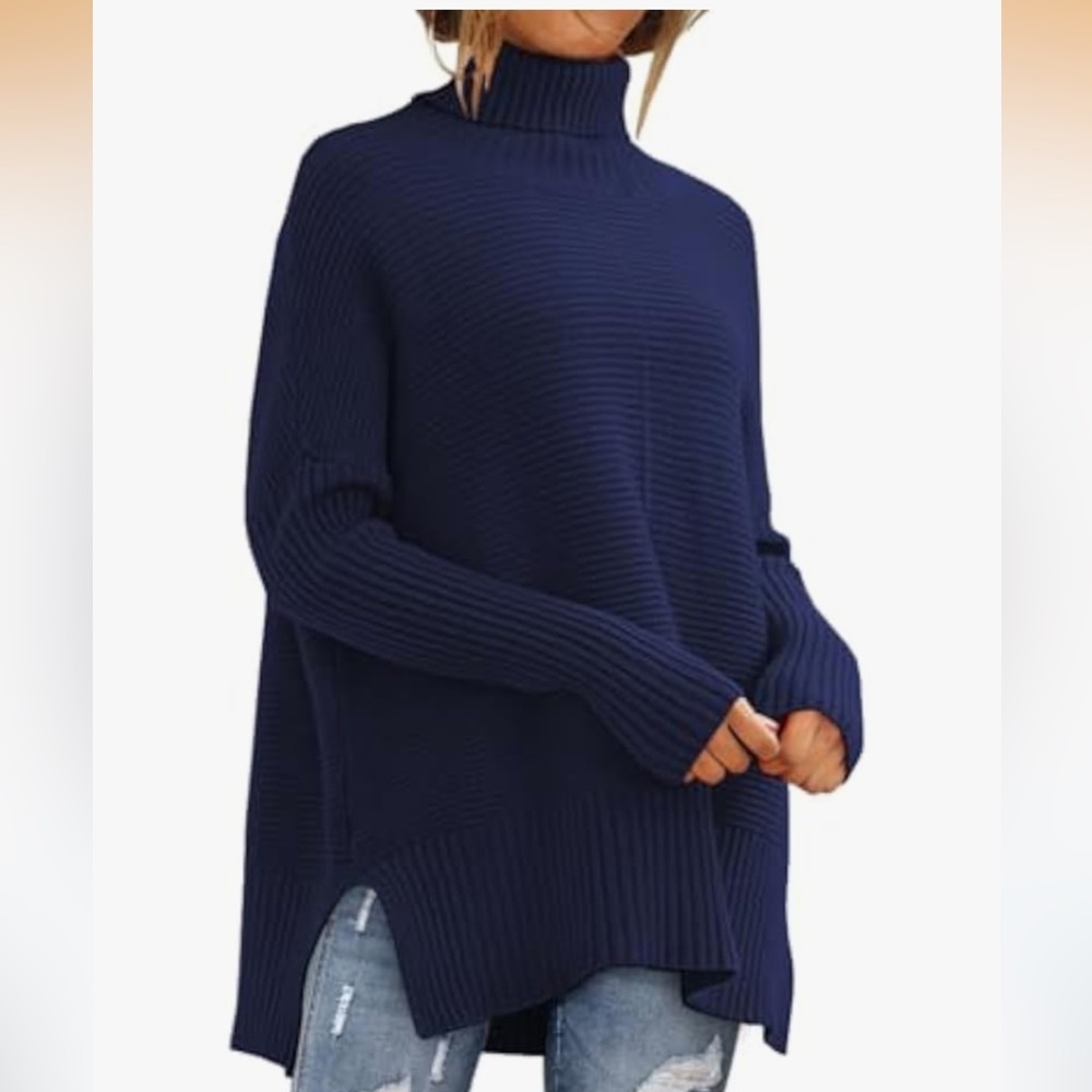 Lillusory Navy Blue Women's Turtleneck Sweater Tunic Large